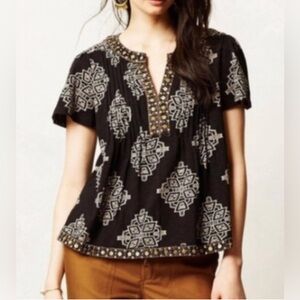 Akemi + Kin (Anthro) Romy Block Print Beaded Top